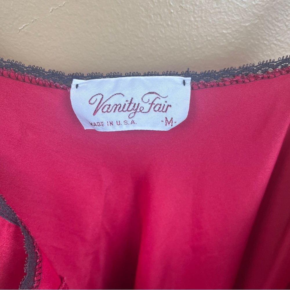 Vintage Vanity Fair Red Slip Dress Nightgown Made in USA Women's Med Black Lace - Picture 4 of 10